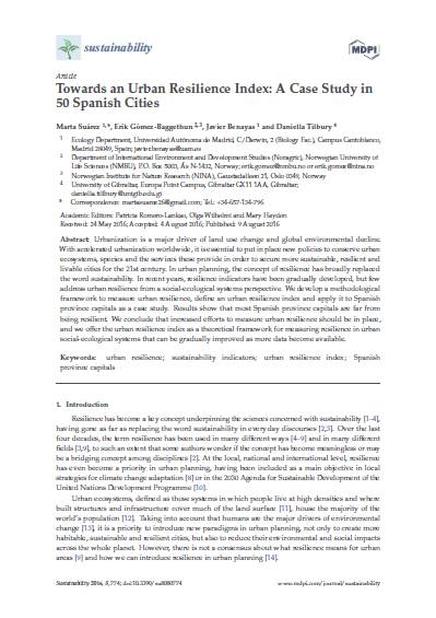 Towards an Urban Resilience Index: A Case Study in 50 Spanish Cities